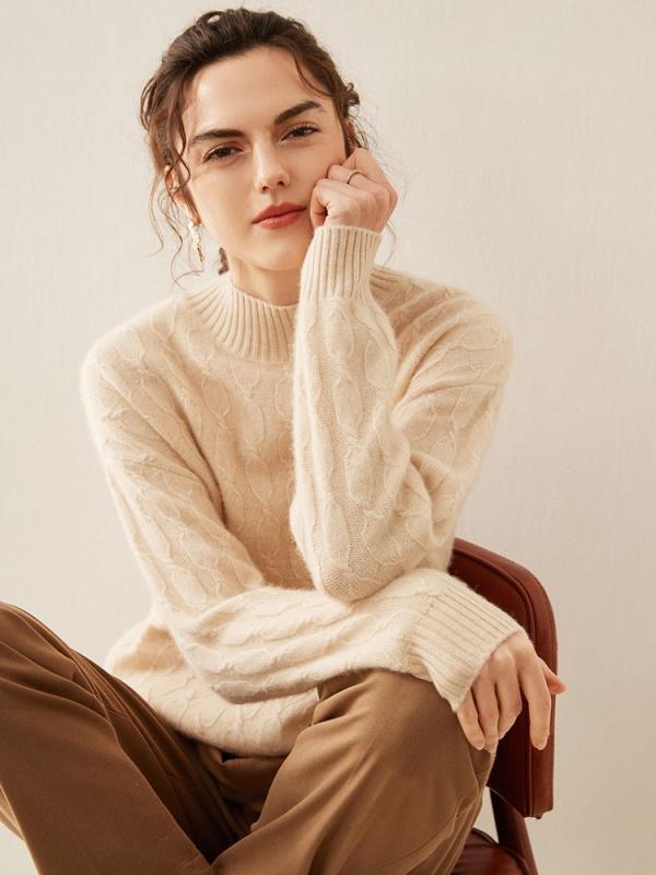 ニット レディース ニットセーター タートルネック カシミヤ混 厚手 ジャガード編み トップス ゆったり..