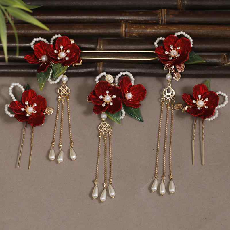 ヘアアクセサリー レディース 古風髪飾り セットアップ 結婚式 和装 髪飾り アクリル 琉璃 花 コサージュ ヘアピン ヘアクリップ かんざし 冬