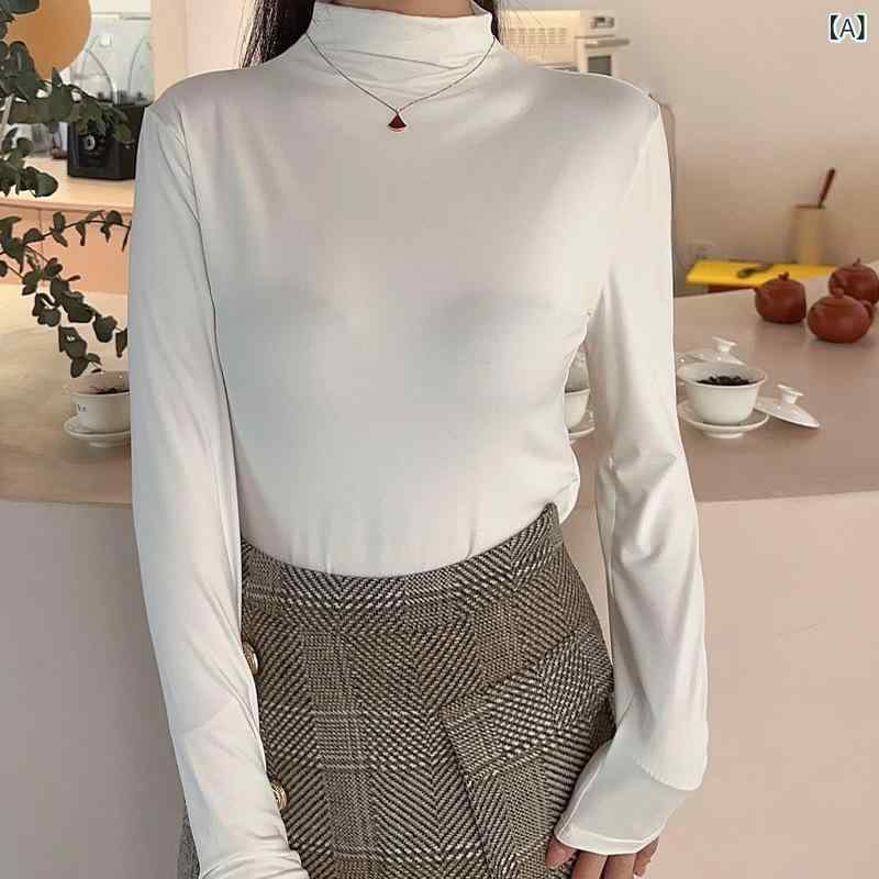 Tシャツ レディース 秋冬 モダール 高伸縮性 長袖 インナーシャツ ラウンドネック フェイスマスク機能..