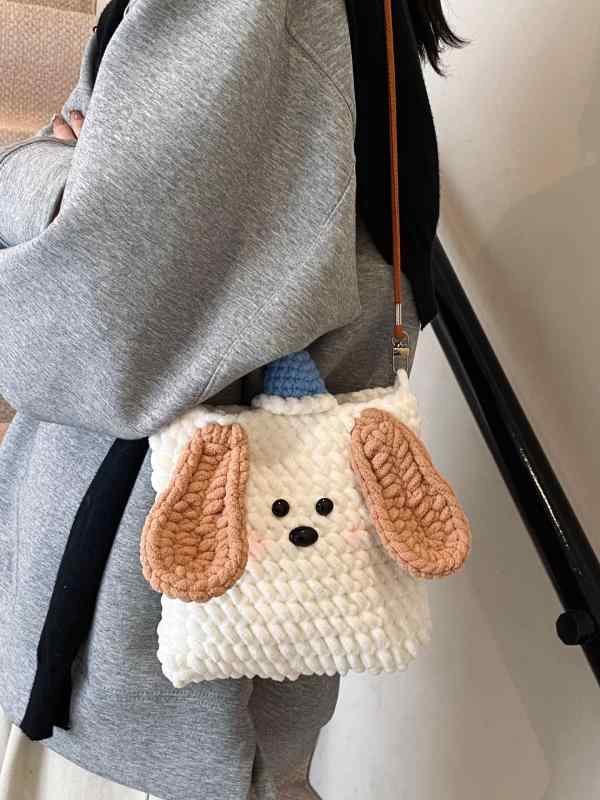 ニットバッグ レディース かわいい犬モチーフ 手編み ショルダーバッグ スマホポーチ キッズ コインケ..