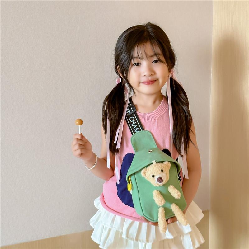 キッズ バッグ ショルダーバッグ 幼稚園 かわいい クマ 帆布 USB 耐摩耗 収納可能 アニマル 車縫線 イ..