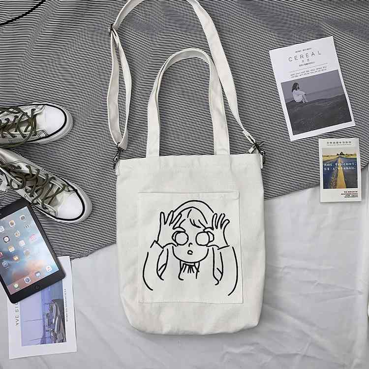 ショルダーバッグ レディース キャンバス 韓国風 学生 鞄 小さめ 斜めがけ かわいい トートバッグ プリ..