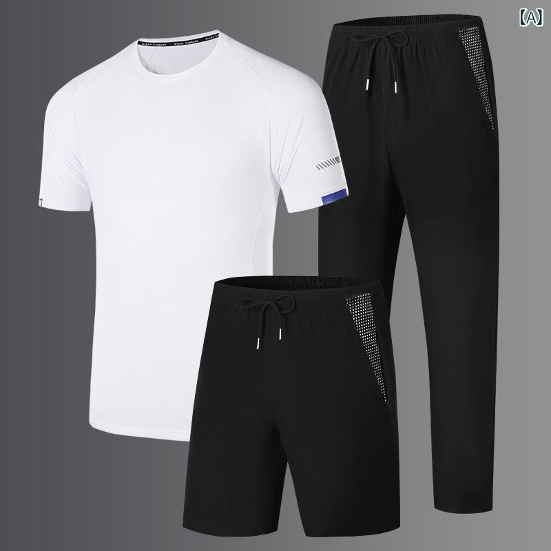 メンズ 接触冷感 Tシャツ & ハーフパンツ スポーツウェア 上下セット 男性用 部屋着 ルームウェア カットソー 運動着 トレーニングウェア 綿混紡 春夏