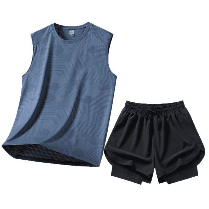 スポーツウェア 男性用 ランニングウェア 上下セット Tシャツ タンクトップ ショートパンツ トレーニングウェア 吸湿速乾 軽量 薄手 春夏