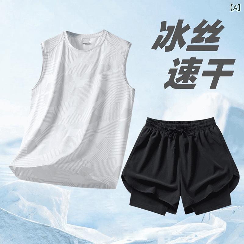 スポーツウェア 男性用 ランニングウェア 上下セット Tシャツ タンクトップ ショートパンツ トレーニングウェア 吸湿速乾 軽量 薄手 春夏
