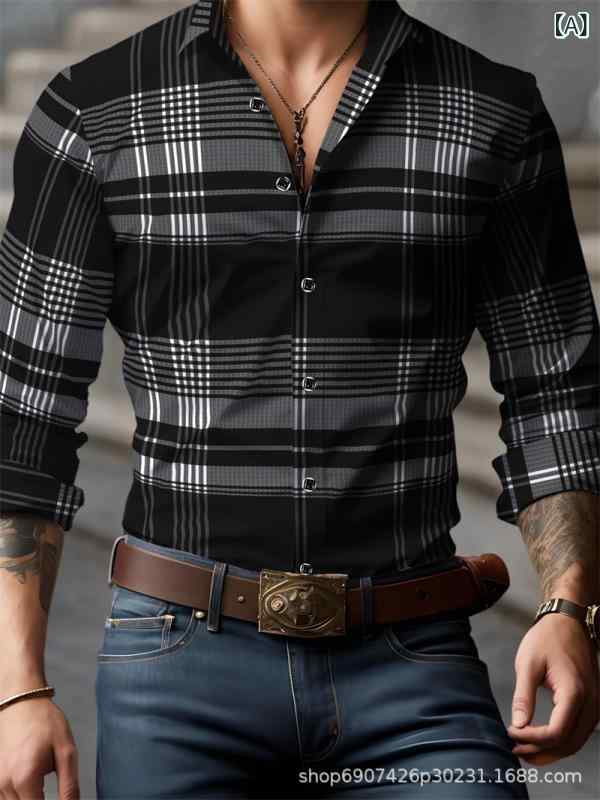 シャツ 男性用 長袖 トップス 麻 リネン混紡 総柄 プリント グラデーション カラフル スタイル カジュアル