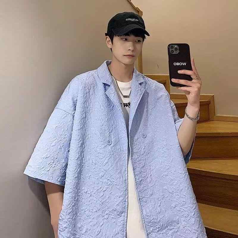 シャツ メンズ 半袖シャツ 20代 30代 薄手 ポリエステル 混紡 涼しい 通気性 合体型 無地 切り替え 普段使い 白 ホワイト 水色 ブルー M L XL XXL 3XL