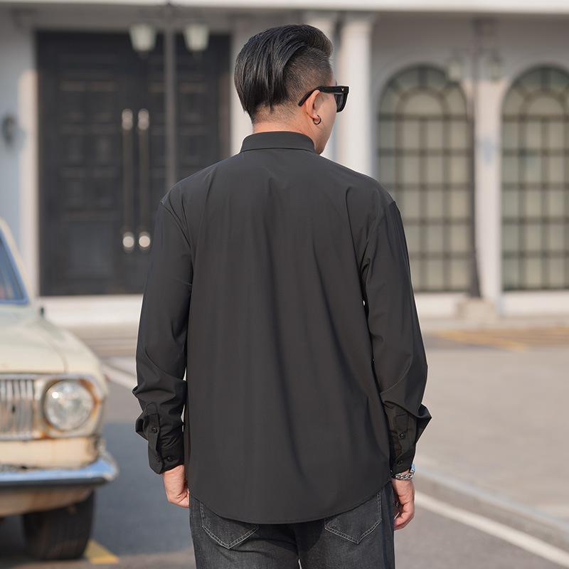 シャツ 男性用 大きいサイズ 長袖 接触冷感 伸縮性 形態安定 ビジネス 普段使い 黒 白 紺 春夏