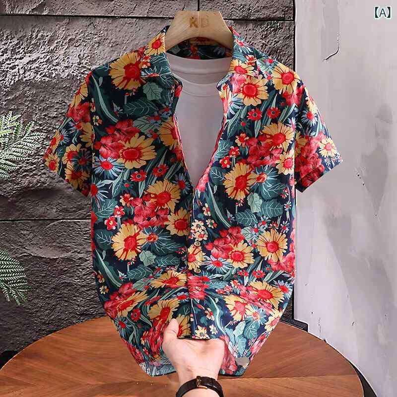 シャツ メンズ 男性用 花柄 半袖 コットン混紡 通気性 洗濯機洗い可 吸湿速乾 普段使い リゾートウェア..