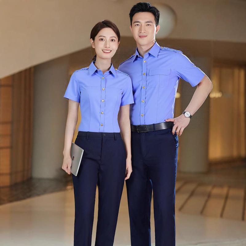 シャツ メンズ 男性用 ビジネス 長袖 半袖 鉄道 作業着 制服 コットン 綿 通気性 形態安定 白 青 黒 春夏