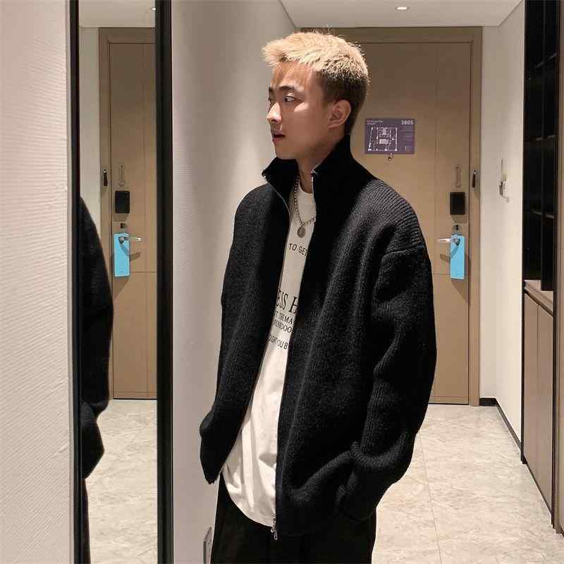 ニット メンズ 男性用 カーディガン 秋冬 無地 ジップアップ ハイネック セーター トップス 防寒 羽織..