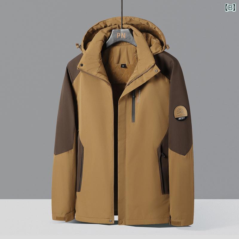 マウンテンパーカー メンズ 秋冬用 防寒 防水 防風 取り外し可能フード付き キャンプ 登山 バイク ジャケット 裏起毛 釣り アウトドア ウェア 厚手 学生 チームウェア ブラック カーキ ネイビー グリーン L XL 2XL 3XL 4XL 5XL