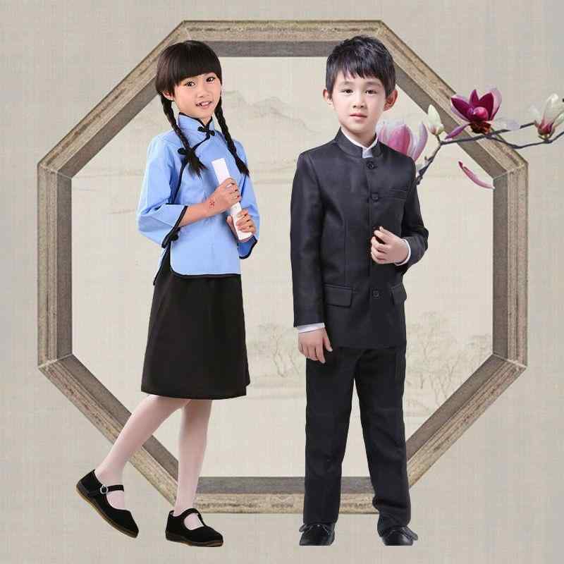 子供用セットアップ 中山服 五四青年装 民国風 学生服 大合唱 演出服 小学生 民国服 パンツセットアッ..