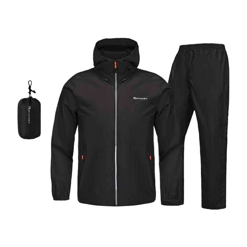 レインコート メンズ バイク用 上下セット 男性用 セパレート 防水 軽量 アウトドア 釣り 作業用 蛍光色 反射材付き 携帯可能 墨玉ブラック