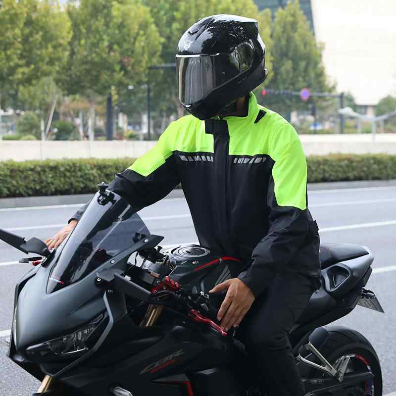 レインウェア 男性用 バイク用 上下セット 防水 撥水 暴雨対策 黒緑色 軽量 コンパクト
