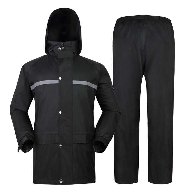 レインコート レディース メンズ 上下セット バイク 自転車 厚手 反射材 防水 防風 二重つば 収納袋付き ブラック 黒 春亜紡生地