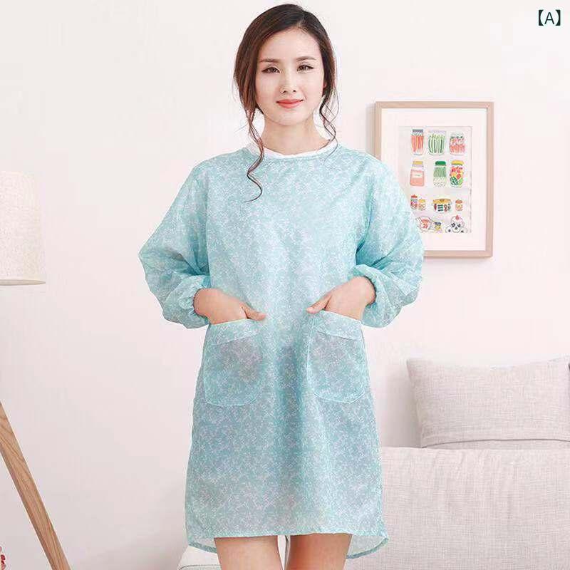 エプロン レディース メンズ 長袖 割烹着 防水 撥水 加工 汚れ防止 かわいい おしゃれ カフェ 厨房 料理用 家庭用 作業用 ポリエステル ブルー パープル