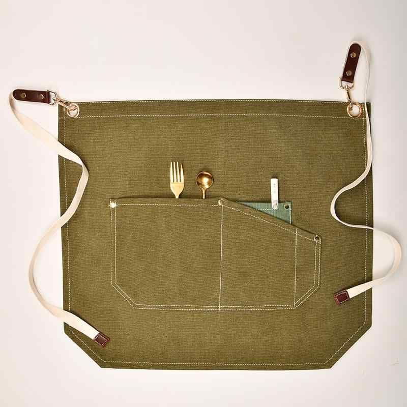 エプロン 男女兼用 カフェ 喫茶店 花屋 店員 制服 ロゴ入れ可能 コットン 防水 無地 深灰色 カーキ色 ..