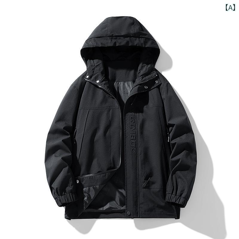 ジャケット 男性用 マウンテンパーカー 防風 撥水 アウトドア 登山 ウェア 多機能 ワークウェア 春秋 薄手 ジャンパー ブルゾン ゆったり 大きめサイズ 黒 アイボリー カーキ