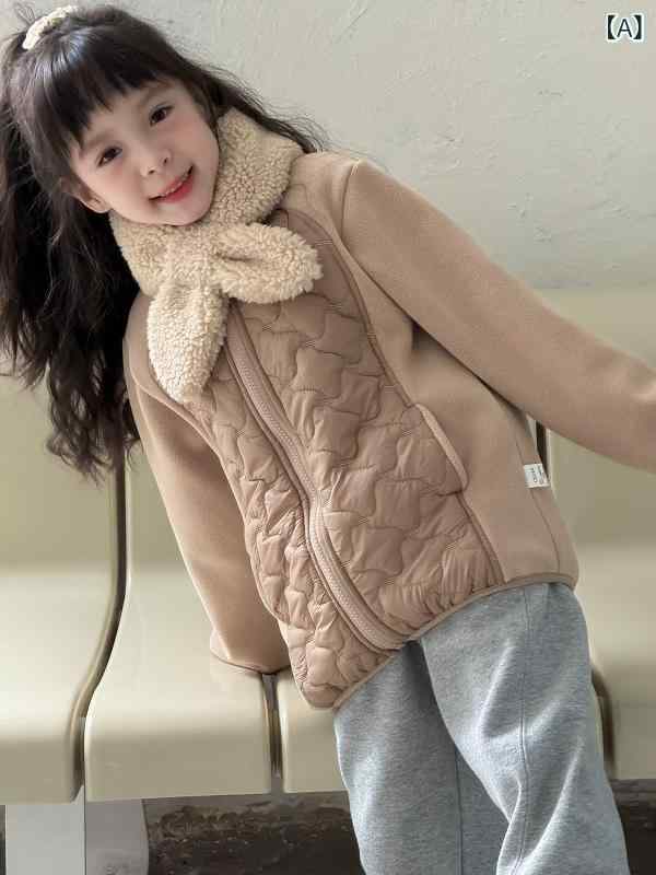 子供用コート 男女兼用 秋冬 防風 暖か 中綿 スクール アウター ジャケット ベルベット ポリエステル 無地 高学年 普段使い