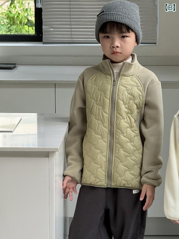 子供用コート 男女兼用 秋冬 防風 暖か 中綿 スクール アウター ジャケット ベルベット ポリエステル 無地 高学年 普段使い