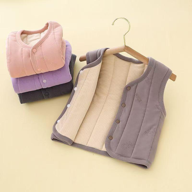 子供用ベスト 厚手 男女兼用 Vネック 襟なし 中綿入り チョッキ スクールベスト 裏起毛 ポリエステル ..