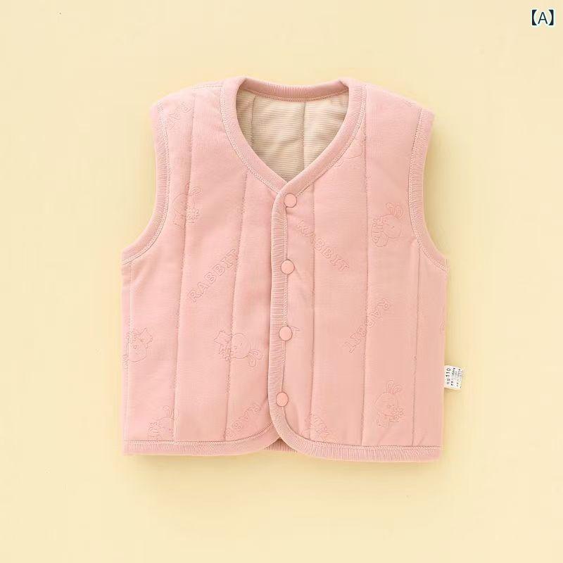 子供用ベスト 厚手 男女兼用 Vネック 襟なし 中綿入り チョッキ スクールベスト 裏起毛 ポリエステル ピンク パープル グレー あったか 防寒