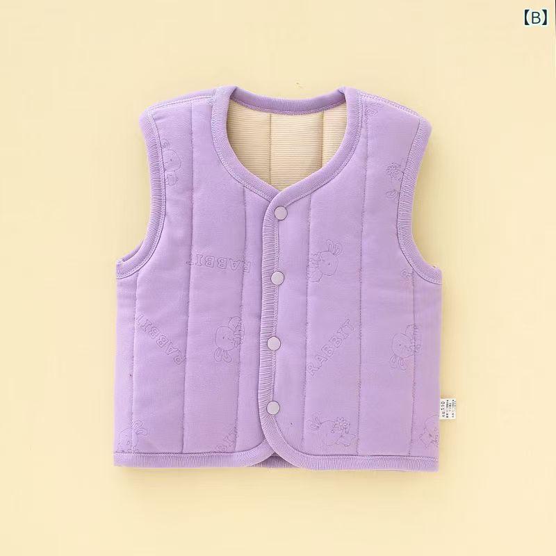 子供用ベスト 厚手 男女兼用 Vネック 襟なし 中綿入り チョッキ スクールベスト 裏起毛 ポリエステル ピンク パープル グレー あったか 防寒
