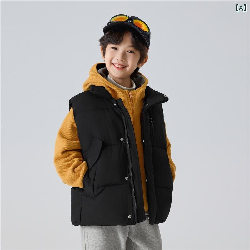 子供服 子供用 ベスト 男の子 アウター 防寒着 秋冬 中綿 ポリエステル 前開き スクール ブラック