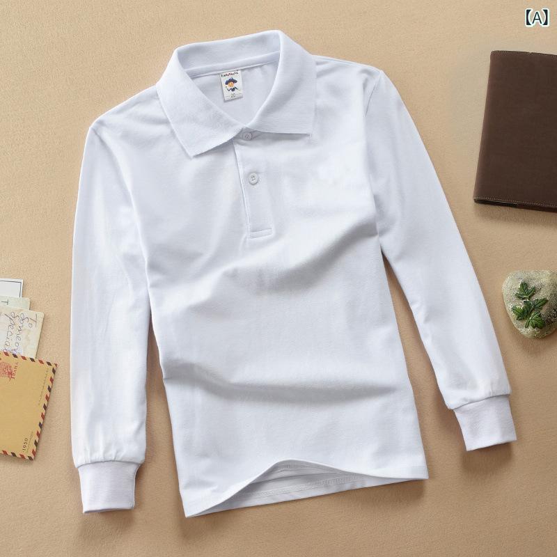 キッズ ポロシャツ 長袖 春秋 男女兼用 子供 スクール 園児 小学生 中学生 通学着 無地 綿100% 吸湿速乾 ストライプ 白 黄色 赤 青 緑