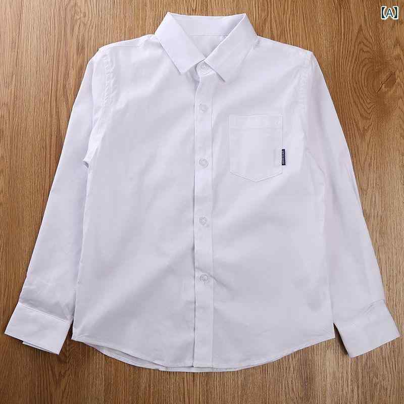 シャツ キッズ 男の子 春秋 長袖 無地 ブルー ホワイト スクールシャツ 小学生 中学生 通学着 入学式 ..