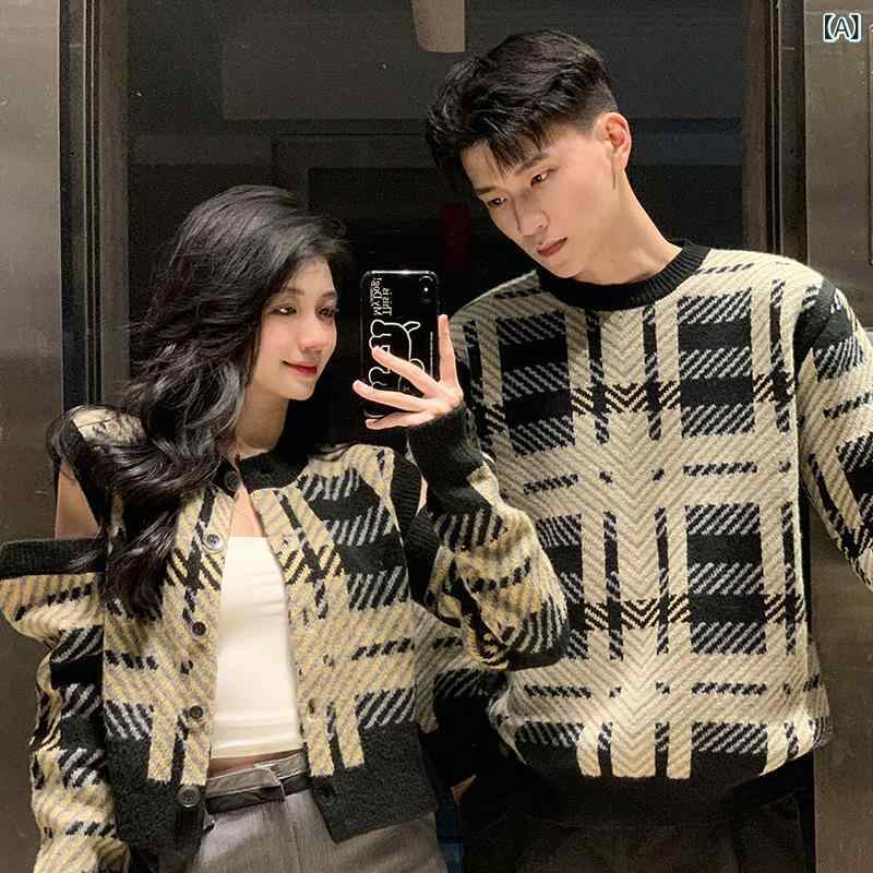 カーディガン レディース メンズ 大きいサイズ チェック柄 ニット アウター 秋冬 ペア S M L XL 2XL 3XL