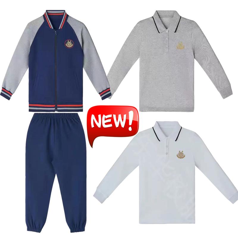 スクールウェア 子供服 上下セット 半袖 長袖 Tシャツ ジャケット パンツ 男女兼用 コットン 運動着 グレー 紺 白 春夏秋冬