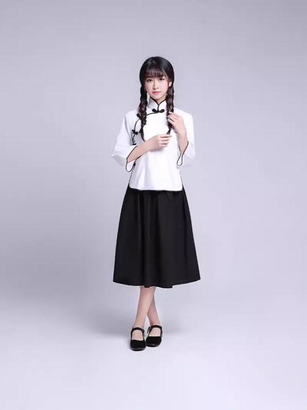 チャイナドレス レディース レトロ 中国風 ポリエステル 学生服 セーラー服 上下セット スカート コス..