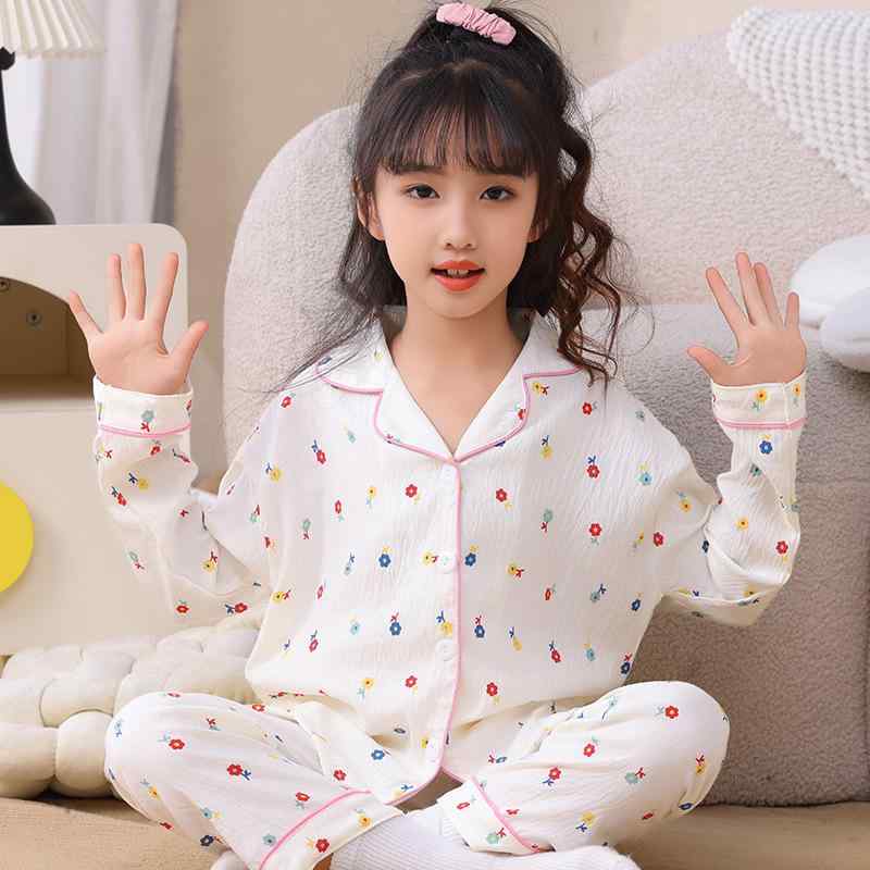 子供用パジャマ セットアップ 春秋 キッズ 中大童 学生 開襟 雲柄 コットン 長袖 寝間着 ルームウェア ..