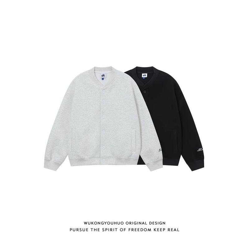 スウェット メンズ 男性用 スタジャン風 カーディガン グレー系 黒 春秋 薄手 刺繡 オーバーサイズ ゆ..