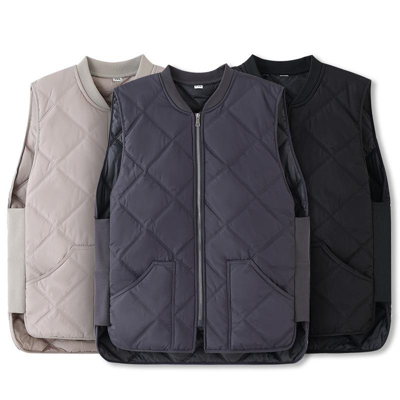 ベスト 男性用 学生 防寒 リブ 野球襟 ゆったり 普段使い 薄手 コットン ポリエステル ライトカーキ ブ..