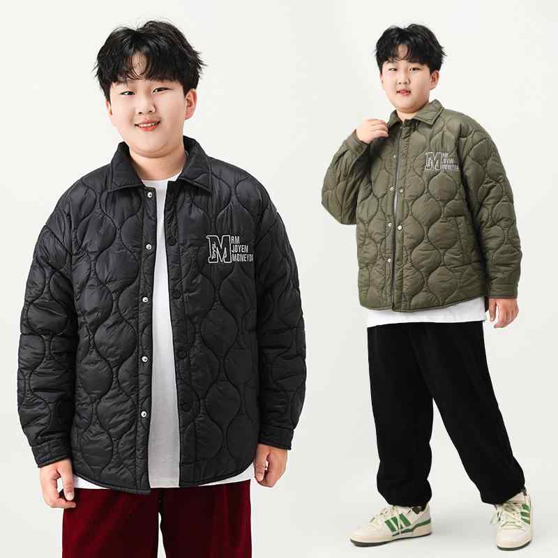 子供服 アウター 男の子 中綿入りジャケット 通学着 防寒 軽量 ポリエステル ブラック グリーン