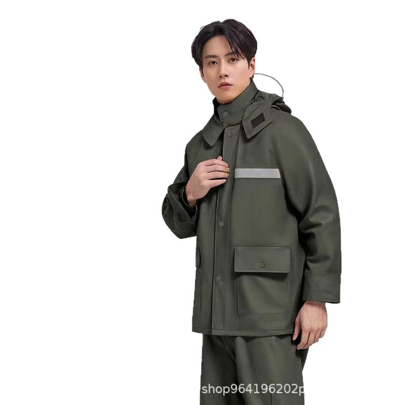 レインコート メンズ 男性用 上下セット バイク 自転車 アウトドア 防水 防風 カッパ ズボン 厚手 カーキ色 軍緑色 ブラック
