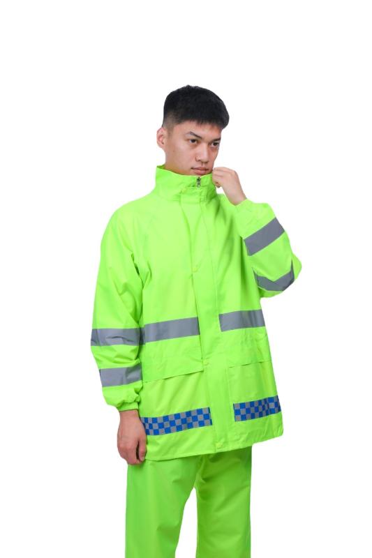 レインウェア 男性用 上下セット 防水 蛍光オレンジ 反射材付き バイク 自転車 厚手