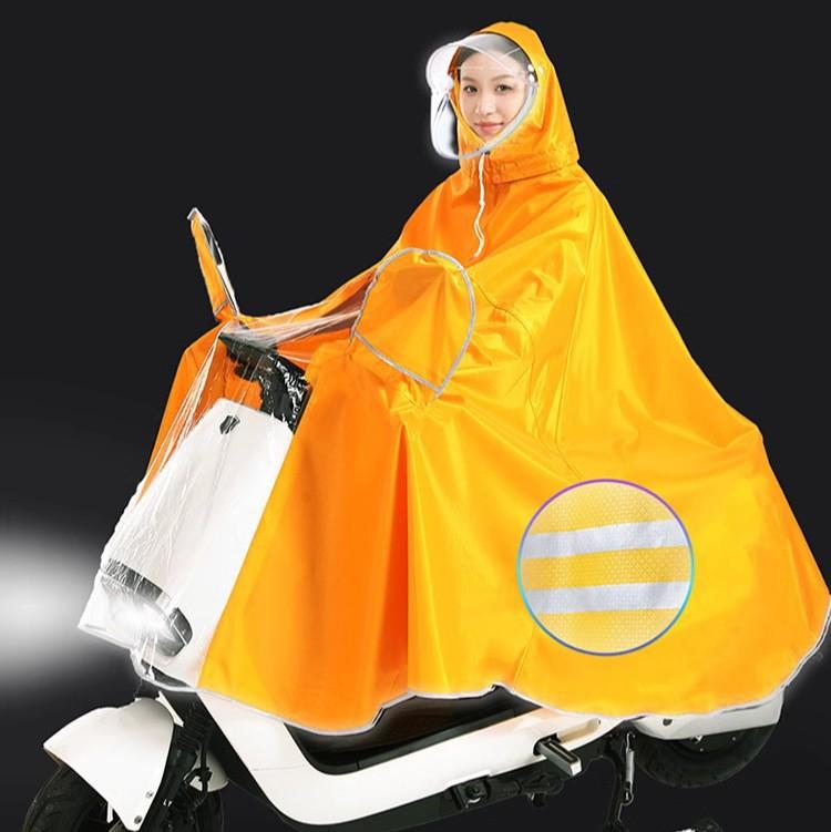 レインコート 男女兼用 バイク用 電気自動車用 ヘルメット対応 ロング丈 全身 暴雨対策 厚手 防水 収納袋付き レッド イエロー ブルー ネイビー