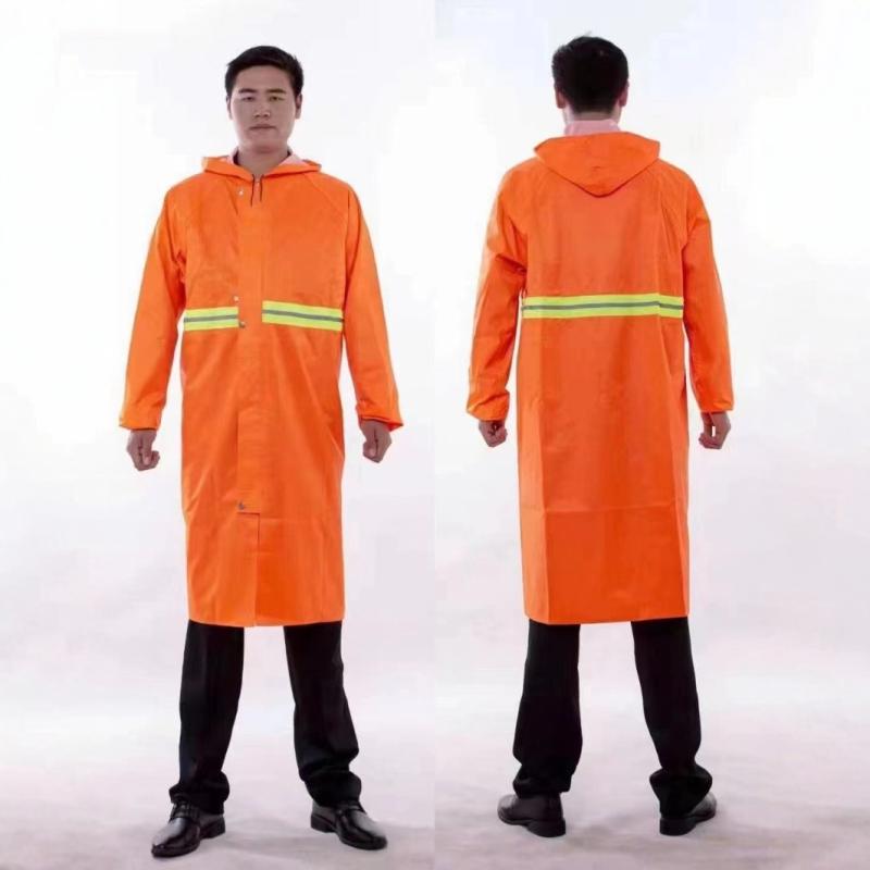 レインコート 男性用 作業用 屋外用 防水 警備員 清掃員 反射材 オックスフォード生地 橙赤色