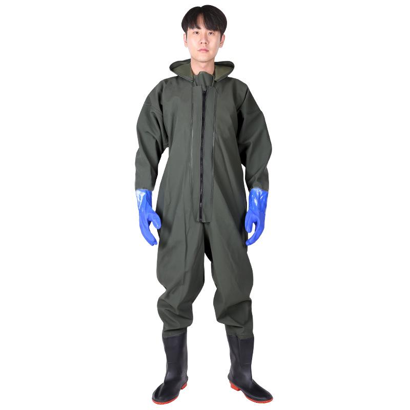 レインコート 男性用 防水つなぎ 厚手 水中作業 漁業 ズボン 作業服 漁師 農業 田植え 酪農 袖口 手袋