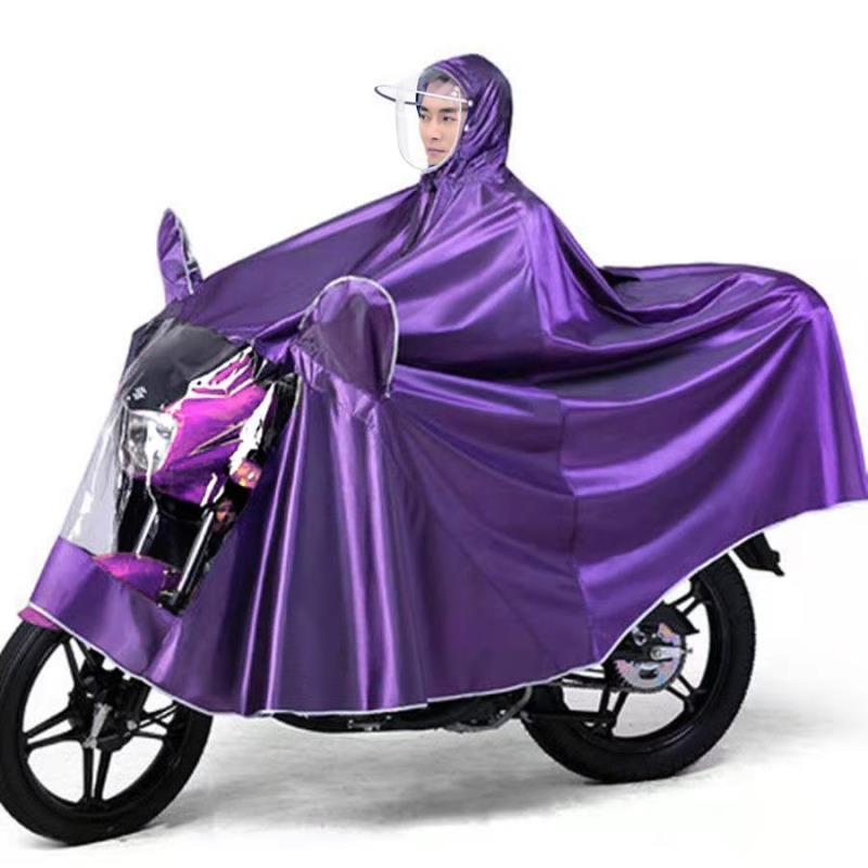 バイク用レインコート 男女兼用 自転車用レインポンチョ ダブルバイザー 厚手 オックスフォード生地 7X 8X 9X 丈長め スクーター用レインウェア 原付バイ...