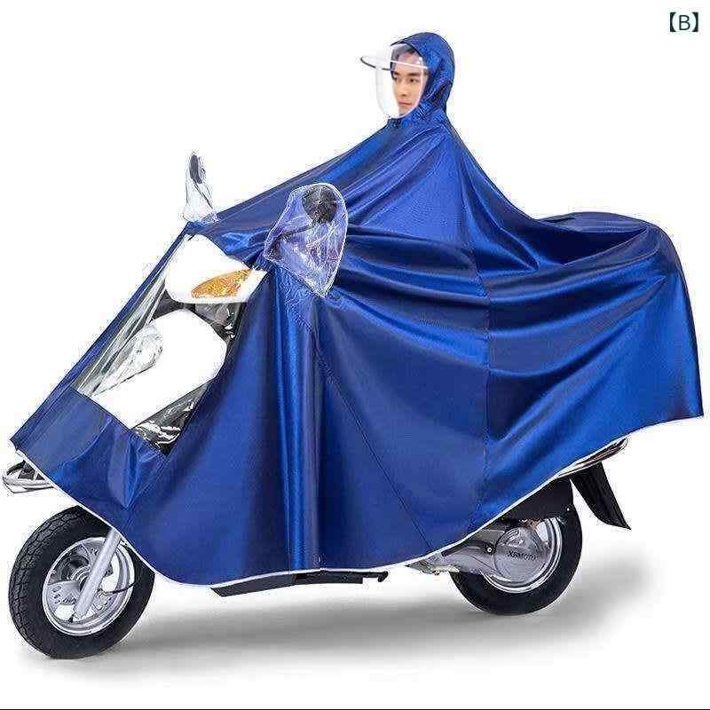 バイク用レインコート 男女兼用 自転車用レインポンチョ ダブルバイザー 厚手 オックスフォード生地 7X 8X 9X 丈長め スクーター用レインウェア 原付バイク用 雨具 小型 中型 大型 電気自動車用 一人乗り 二人乗り 7X 8X 9X 赤 青 紫