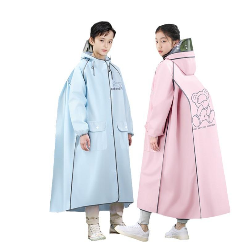 レインコート キッズ 子供用 男の子 女の子 小学生 幼稚園 全身 EVA リュック対応 薄手 防水 撥水 通学 遠足 アウトドア 浅ブルー 活力熊 浅ピンク ...