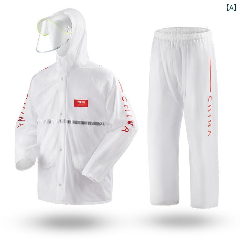 レインコート 男性用 バイク用 電気自動車用 セパレートタイプ 上下セット 透明 ロング丈 防水 防災
