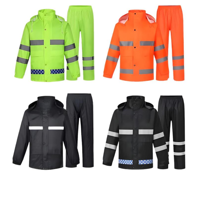 レインウェア 男性用 上下セット 反射材付き 防水 防風 作業用 警備員 清掃員 交通整理 防災グッズ 災..