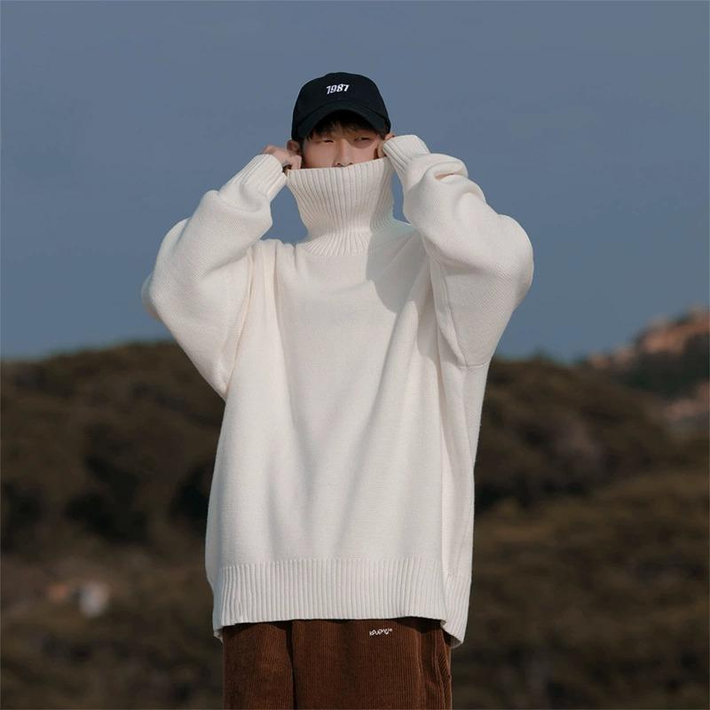 ニット メンズ タートルネック 秋冬 厚手 ニットトップス プルオーバー カットソー 長袖 暖かい ゆった..