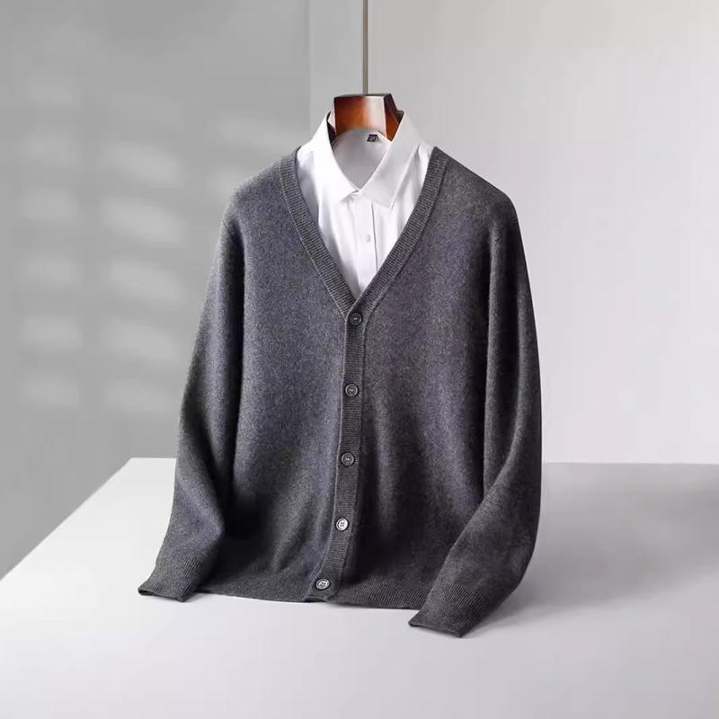 ニット メンズ Vネック カーディガン ウール セーター ゆったりサイズ 厚手 防風 秋冬 普段使い 部屋着 ブラック グレー キャメル
